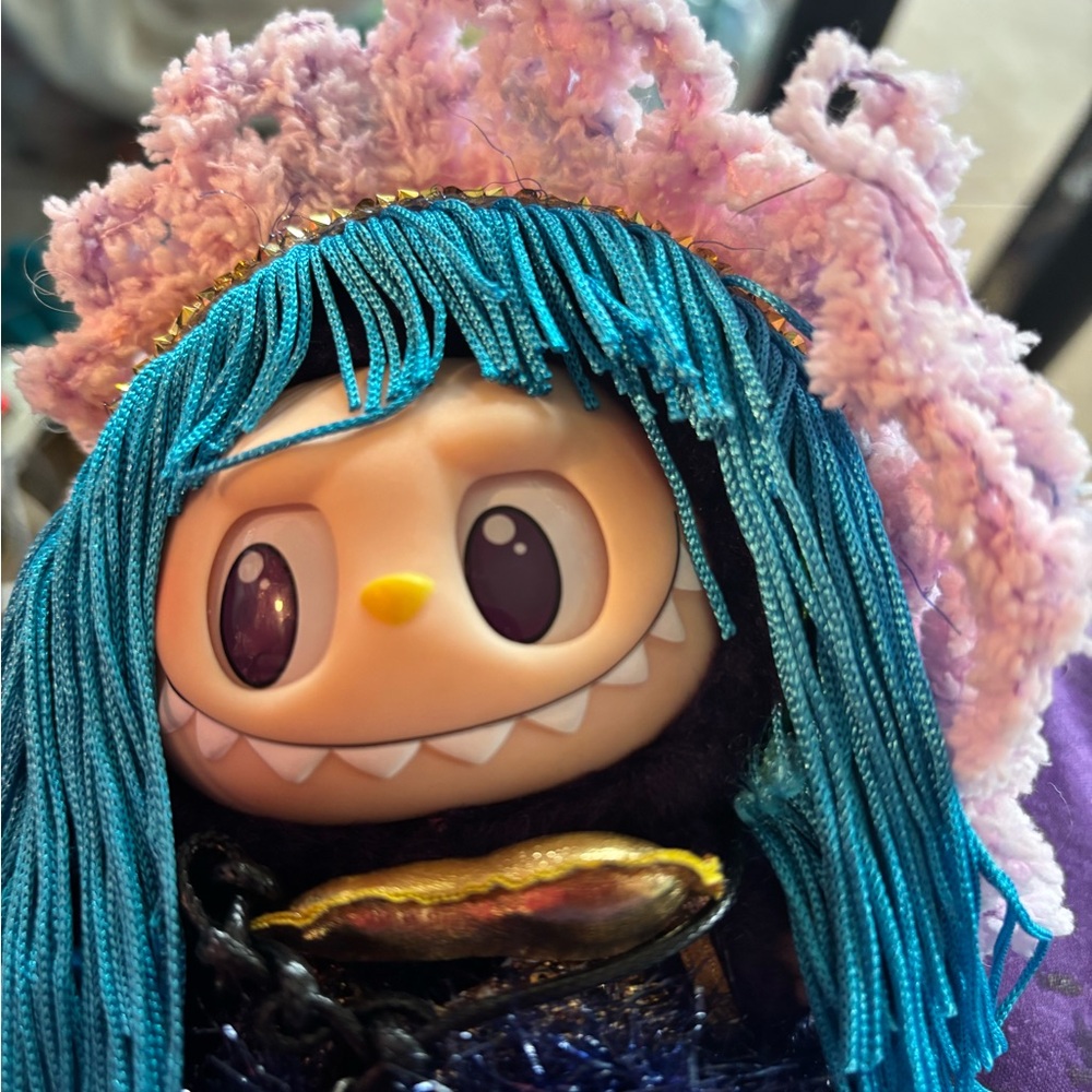 Monsters Wig of fringe on headband with Blue Hair and Purple Hat hand